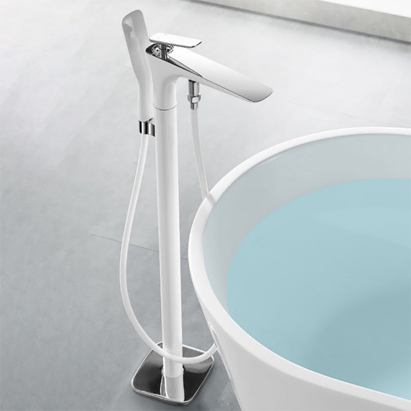 Modern Free Standing Tub Filler Faucet Copper with Hand Shower Freestanding Faucet Clearhalo 'Bathroom Remodel & Bathroom Fixtures' 'Bathtub Faucets' 'bathtub_faucets' 'Home Improvement' 'home_improvement' 'home_improvement_bathtub_faucets' 7260794