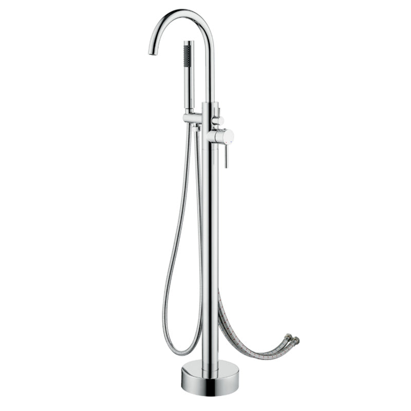 Modern Free Standing Tub Filler Faucet Copper with Handheld Shower Tub Filler Chrome Round Wall Clearhalo 'Bathroom Remodel & Bathroom Fixtures' 'Bathtub Faucets' 'bathtub_faucets' 'Home Improvement' 'home_improvement' 'home_improvement_bathtub_faucets' 7260806