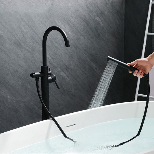 Modern Free Standing Tub Filler Faucet Copper with Handheld Shower Tub Filler Clearhalo 'Bathroom Remodel & Bathroom Fixtures' 'Bathtub Faucets' 'bathtub_faucets' 'Home Improvement' 'home_improvement' 'home_improvement_bathtub_faucets' 7260811