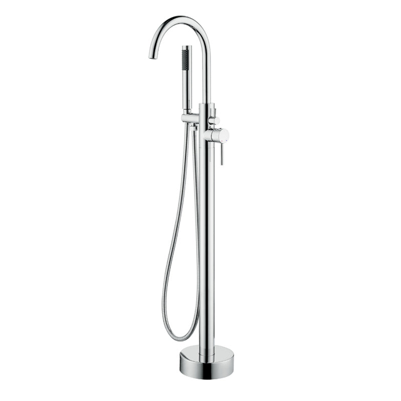 Modern Free Standing Tub Filler Faucet Copper with Handheld Shower Tub Filler Chrome Round Ground Clearhalo 'Bathroom Remodel & Bathroom Fixtures' 'Bathtub Faucets' 'bathtub_faucets' 'Home Improvement' 'home_improvement' 'home_improvement_bathtub_faucets' 7260814