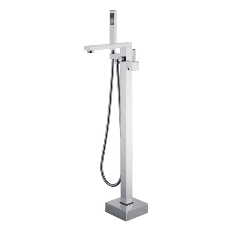 Modern Free Standing Tub Filler Faucet Copper with Handheld Shower Tub Filler Chrome Square Rectangle Ground Clearhalo 'Bathroom Remodel & Bathroom Fixtures' 'Bathtub Faucets' 'bathtub_faucets' 'Home Improvement' 'home_improvement' 'home_improvement_bathtub_faucets' 7260817