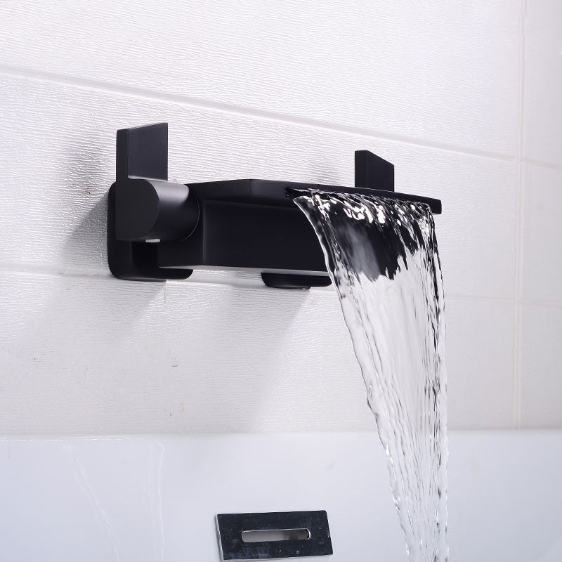 Modern Bathroom Faucet Copper Wall Mount Waterfall with Handheld Shower Tub Spouts Clearhalo 'Bathroom Remodel & Bathroom Fixtures' 'Bathtub Faucets' 'bathtub_faucets' 'Home Improvement' 'home_improvement' 'home_improvement_bathtub_faucets' 7260827