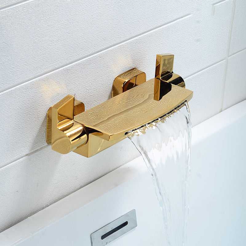 Modern Bathroom Faucet Copper Wall Mount Waterfall with Handheld Shower Tub Spouts Clearhalo 'Bathroom Remodel & Bathroom Fixtures' 'Bathtub Faucets' 'bathtub_faucets' 'Home Improvement' 'home_improvement' 'home_improvement_bathtub_faucets' 7260831