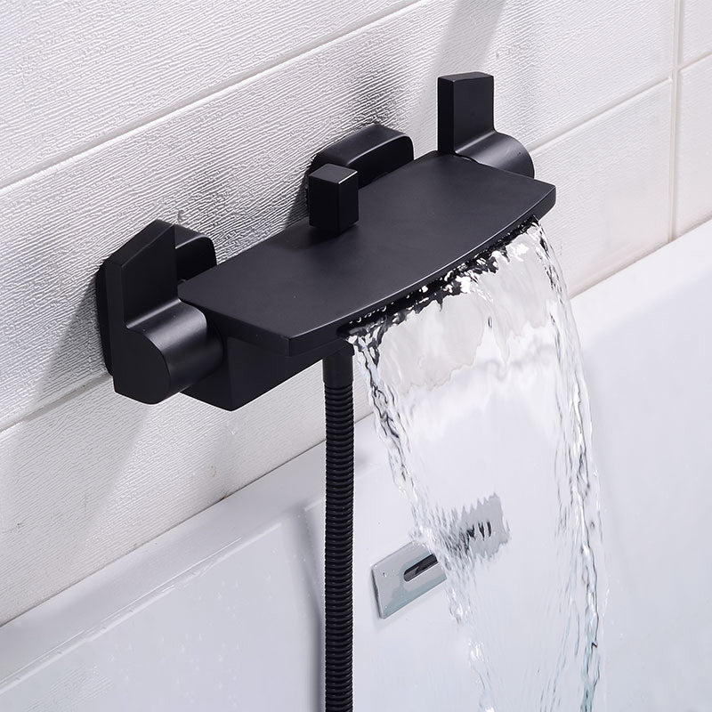 Modern Bathroom Faucet Copper Wall Mount Waterfall with Handheld Shower Tub Spouts Black Difunctional Water Outlet Clearhalo 'Bathroom Remodel & Bathroom Fixtures' 'Bathtub Faucets' 'bathtub_faucets' 'Home Improvement' 'home_improvement' 'home_improvement_bathtub_faucets' 7260848