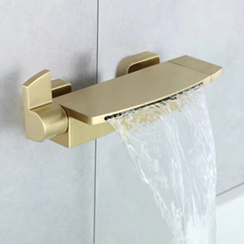Modern Bathroom Faucet Copper Wall Mount Waterfall with Handheld Shower Tub Spouts Golden Waterfall Comes Out Clearhalo 'Bathroom Remodel & Bathroom Fixtures' 'Bathtub Faucets' 'bathtub_faucets' 'Home Improvement' 'home_improvement' 'home_improvement_bathtub_faucets' 7260856