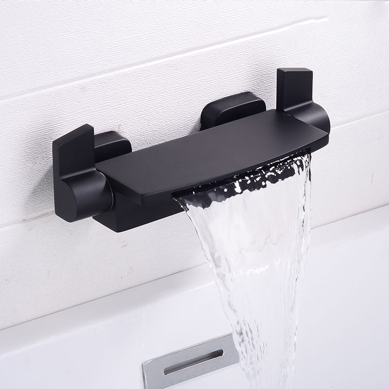 Modern Bathroom Faucet Copper Wall Mount Waterfall with Handheld Shower Tub Spouts Black Waterfall Comes Out Clearhalo 'Bathroom Remodel & Bathroom Fixtures' 'Bathtub Faucets' 'bathtub_faucets' 'Home Improvement' 'home_improvement' 'home_improvement_bathtub_faucets' 7260857