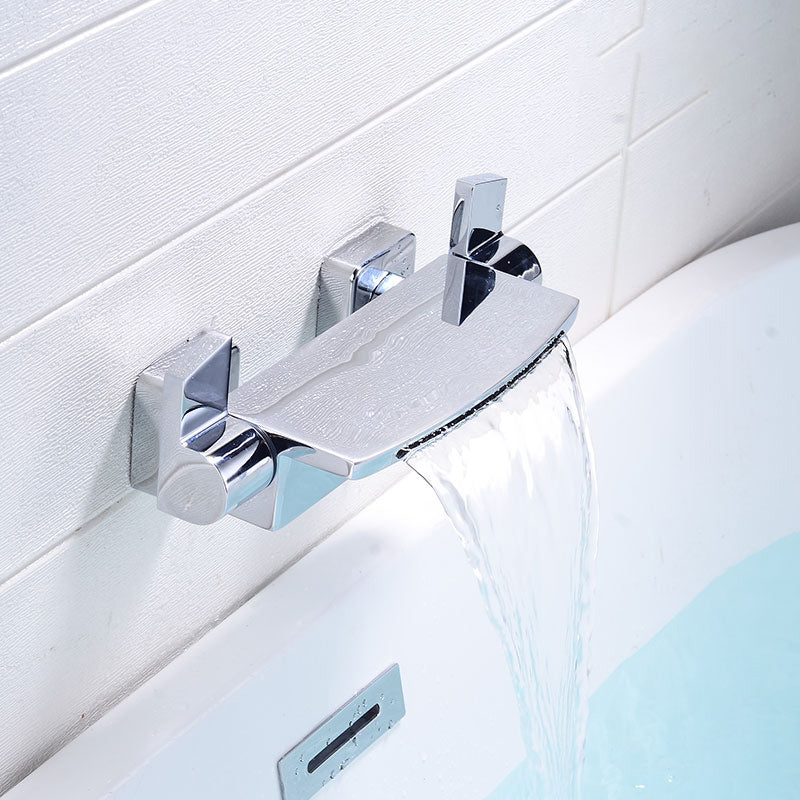 Modern Bathroom Faucet Copper Wall Mount Waterfall with Handheld Shower Tub Spouts Silver Waterfall Comes Out Clearhalo 'Bathroom Remodel & Bathroom Fixtures' 'Bathtub Faucets' 'bathtub_faucets' 'Home Improvement' 'home_improvement' 'home_improvement_bathtub_faucets' 7260858