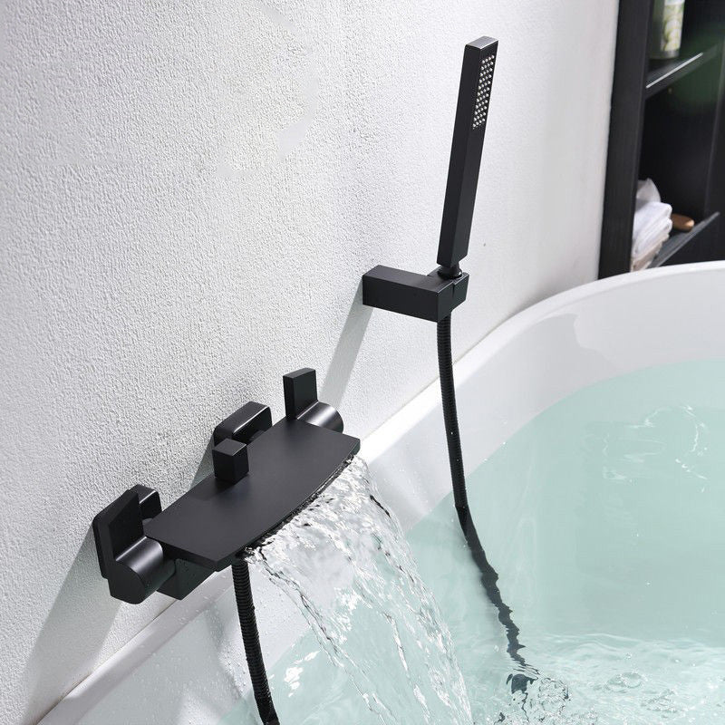Modern Tub Spout Trim Copper Wall Mounted with Handshower Waterfall Bath Filler Black Hand Shower Included Clearhalo 'Bathroom Remodel & Bathroom Fixtures' 'Bathtub Faucets' 'bathtub_faucets' 'Home Improvement' 'home_improvement' 'home_improvement_bathtub_faucets' 7260864
