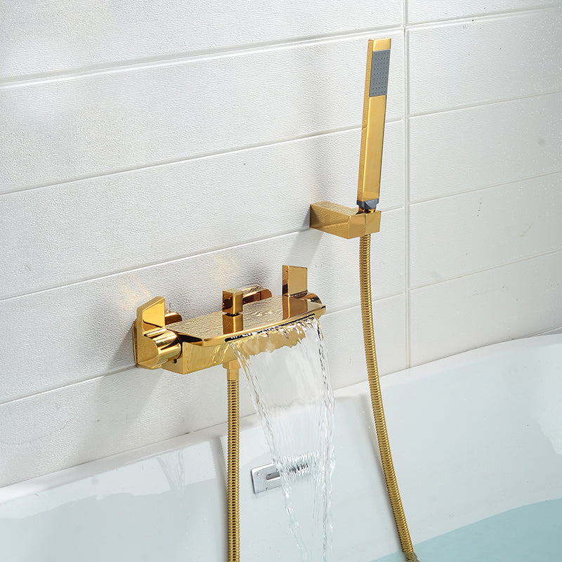 Modern Tub Spout Trim Copper Wall Mounted with Handshower Waterfall Bath Filler Gold Hand Shower Included Clearhalo 'Bathroom Remodel & Bathroom Fixtures' 'Bathtub Faucets' 'bathtub_faucets' 'Home Improvement' 'home_improvement' 'home_improvement_bathtub_faucets' 7260868