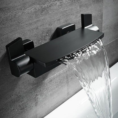 Modern Tub Spout Trim Copper Wall Mounted with Handshower Waterfall Bath Filler Black Hand Shower Not Included Clearhalo 'Bathroom Remodel & Bathroom Fixtures' 'Bathtub Faucets' 'bathtub_faucets' 'Home Improvement' 'home_improvement' 'home_improvement_bathtub_faucets' 7260869