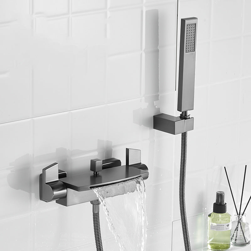 Modern Tub Spout Trim Copper Wall Mounted with Handshower Waterfall Bath Filler Gun Grey Hand Shower Included Clearhalo 'Bathroom Remodel & Bathroom Fixtures' 'Bathtub Faucets' 'bathtub_faucets' 'Home Improvement' 'home_improvement' 'home_improvement_bathtub_faucets' 7260873
