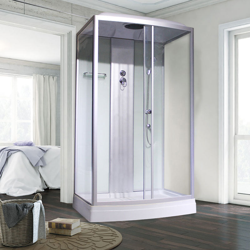 Modern Shower Kit with Base Foundation Sliding Door Shower Stall White 35"L x 47"W x 87"H Right Clearhalo 'Bathroom Remodel & Bathroom Fixtures' 'Home Improvement' 'home_improvement' 'home_improvement_shower_stalls_enclosures' 'Shower Stalls & Enclosures' 'shower_stalls_enclosures' 'Showers & Bathtubs' 7262063