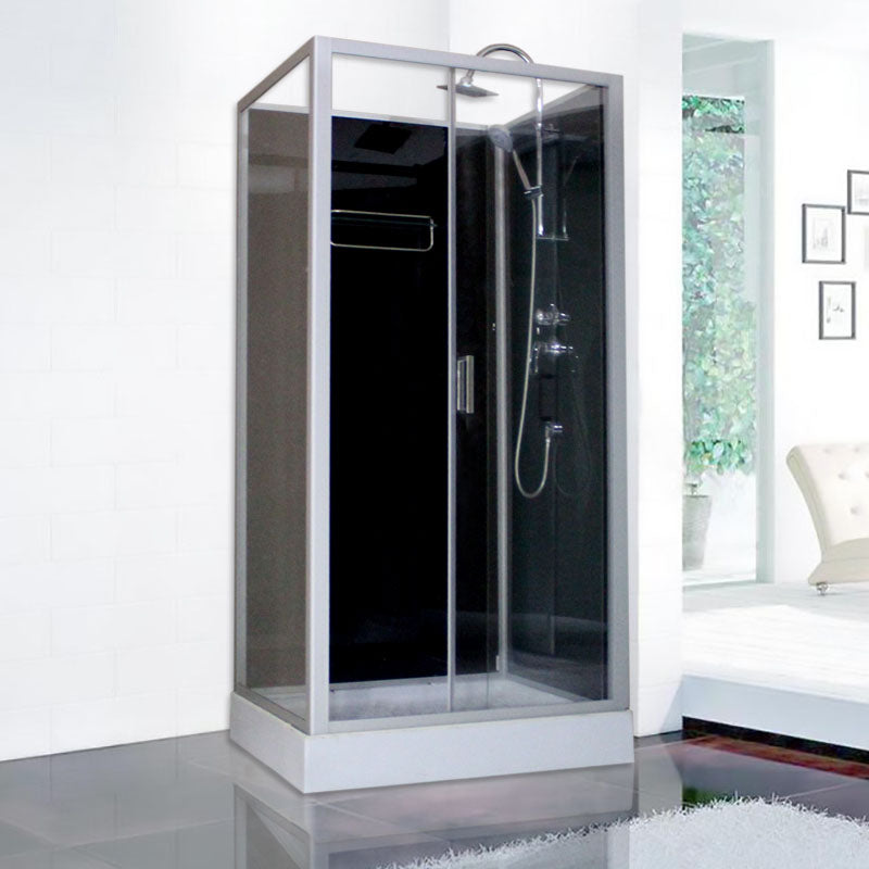 Modern Shower Kit with Base Foundation Sliding Door Shower Stall Black 31"L x 47"W x 87"H Left Clearhalo 'Bathroom Remodel & Bathroom Fixtures' 'Home Improvement' 'home_improvement' 'home_improvement_shower_stalls_enclosures' 'Shower Stalls & Enclosures' 'shower_stalls_enclosures' 'Showers & Bathtubs' 7262065