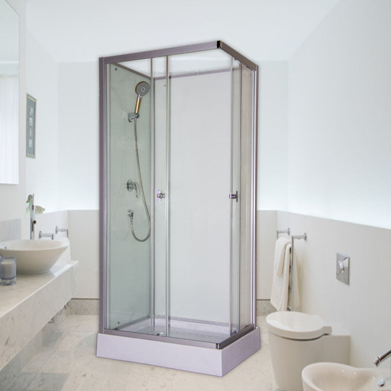 Modern Shower Kit with Base Foundation Sliding Door Shower Stall White 28"L x 35"W x 87"H Right Clearhalo 'Bathroom Remodel & Bathroom Fixtures' 'Home Improvement' 'home_improvement' 'home_improvement_shower_stalls_enclosures' 'Shower Stalls & Enclosures' 'shower_stalls_enclosures' 'Showers & Bathtubs' 7262072
