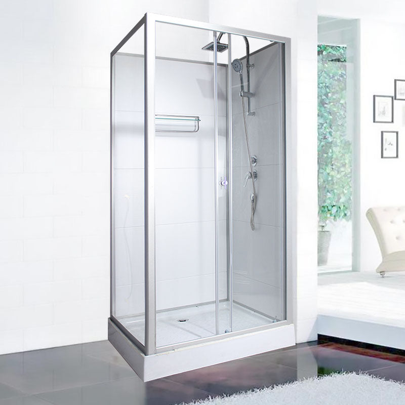 Modern Shower Kit with Base Foundation Sliding Door Shower Stall Ivory 31"L x 39"W x 87"H Left Clearhalo 'Bathroom Remodel & Bathroom Fixtures' 'Home Improvement' 'home_improvement' 'home_improvement_shower_stalls_enclosures' 'Shower Stalls & Enclosures' 'shower_stalls_enclosures' 'Showers & Bathtubs' 7262075