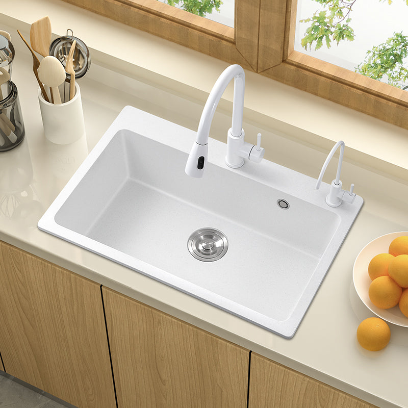 Single Bowl Kitchen Sink Modern Quartz Kitchen Sink with Drain Assembly 27"L x 18"W x 9"H Sink with Faucet Double Tap for Water Purification Clearhalo 'Home Improvement' 'home_improvement' 'home_improvement_kitchen_sinks' 'Kitchen Remodel & Kitchen Fixtures' 'Kitchen Sinks & Faucet Components' 'Kitchen Sinks' 'kitchen_sinks' 7263273