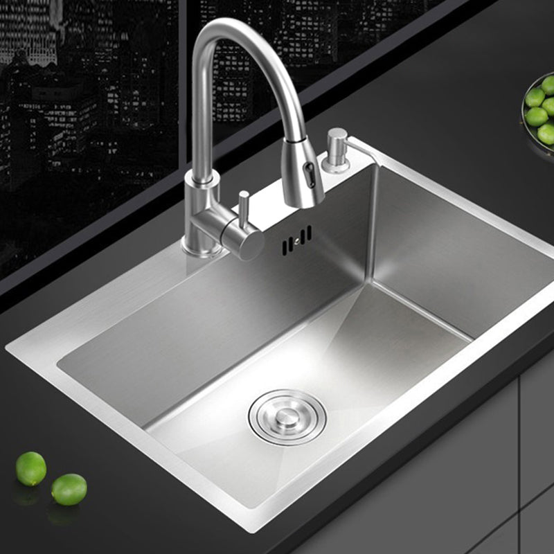 Stainless Steel Kitchen Sink Rectangular Shape Kitchen Sink with Drain Assembly Clearhalo 'Home Improvement' 'home_improvement' 'home_improvement_kitchen_sinks' 'Kitchen Remodel & Kitchen Fixtures' 'Kitchen Sinks & Faucet Components' 'Kitchen Sinks' 'kitchen_sinks' 7263293