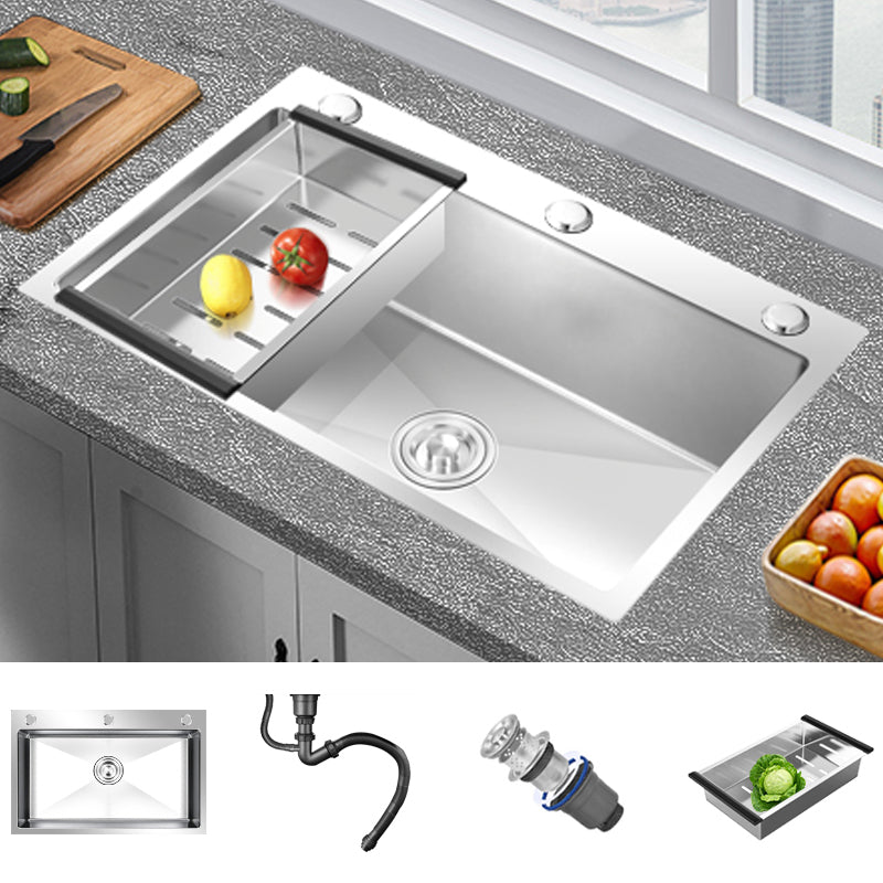 Stainless Steel Kitchen Sink Rectangular Shape Kitchen Sink with Drain Assembly Sink Only None Clearhalo 'Home Improvement' 'home_improvement' 'home_improvement_kitchen_sinks' 'Kitchen Remodel & Kitchen Fixtures' 'Kitchen Sinks & Faucet Components' 'Kitchen Sinks' 'kitchen_sinks' 7263294