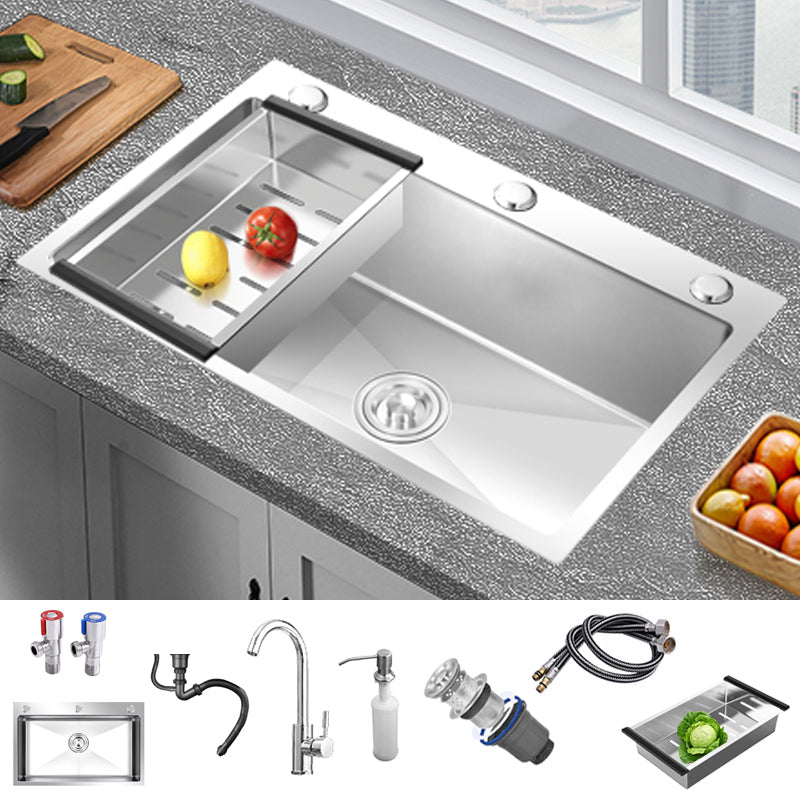 Stainless Steel Kitchen Sink Rectangular Shape Kitchen Sink with Drain Assembly Sink with Faucet Round Faucet Clearhalo 'Home Improvement' 'home_improvement' 'home_improvement_kitchen_sinks' 'Kitchen Remodel & Kitchen Fixtures' 'Kitchen Sinks & Faucet Components' 'Kitchen Sinks' 'kitchen_sinks' 7263295