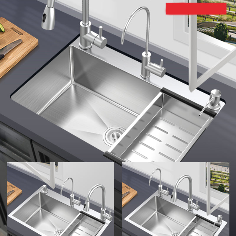 Stainless Steel Kitchen Sink Rectangular Shape Kitchen Sink with Drain Assembly Clearhalo 'Home Improvement' 'home_improvement' 'home_improvement_kitchen_sinks' 'Kitchen Remodel & Kitchen Fixtures' 'Kitchen Sinks & Faucet Components' 'Kitchen Sinks' 'kitchen_sinks' 7263296