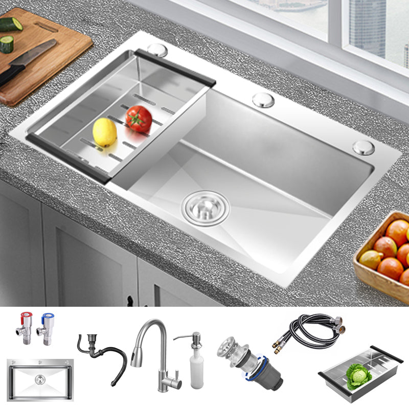 Stainless Steel Kitchen Sink Rectangular Shape Kitchen Sink with Drain Assembly Sink with Faucet Pull Out Faucet Clearhalo 'Home Improvement' 'home_improvement' 'home_improvement_kitchen_sinks' 'Kitchen Remodel & Kitchen Fixtures' 'Kitchen Sinks & Faucet Components' 'Kitchen Sinks' 'kitchen_sinks' 7263297