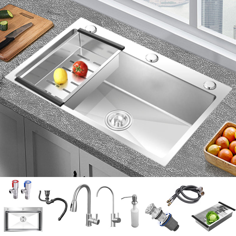 Stainless Steel Kitchen Sink Rectangular Shape Kitchen Sink with Drain Assembly Sink with Faucet Double Tap for Water Purification Clearhalo 'Home Improvement' 'home_improvement' 'home_improvement_kitchen_sinks' 'Kitchen Remodel & Kitchen Fixtures' 'Kitchen Sinks & Faucet Components' 'Kitchen Sinks' 'kitchen_sinks' 7263299