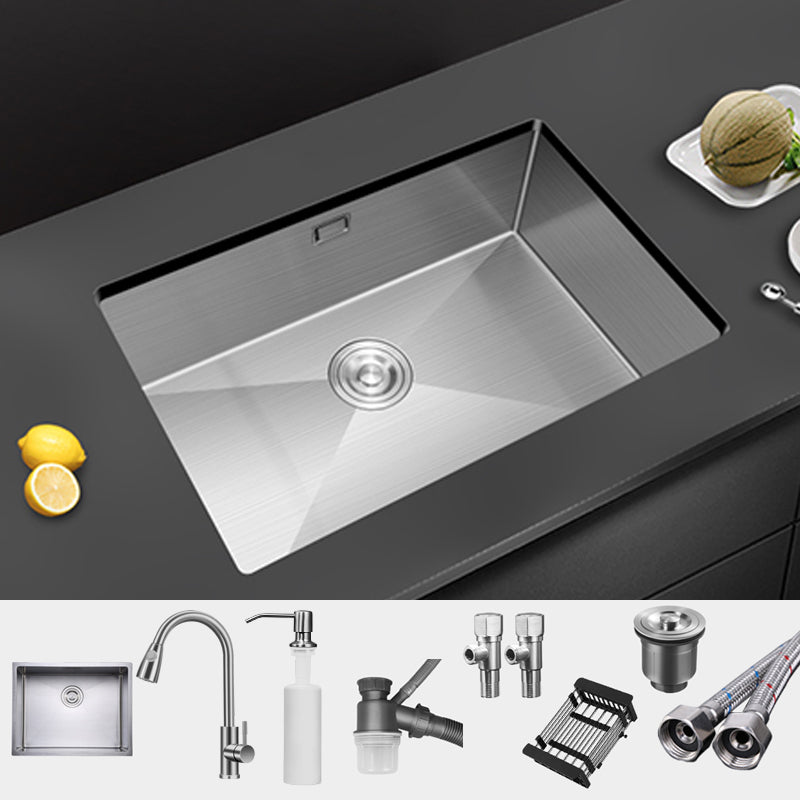 Single Bowl Kitchen Sink Stainless Steel Kitchen Sink with Drain Assembly Sink with Faucet Pull Out Faucet Clearhalo 'Home Improvement' 'home_improvement' 'home_improvement_kitchen_sinks' 'Kitchen Remodel & Kitchen Fixtures' 'Kitchen Sinks & Faucet Components' 'Kitchen Sinks' 'kitchen_sinks' 7263319