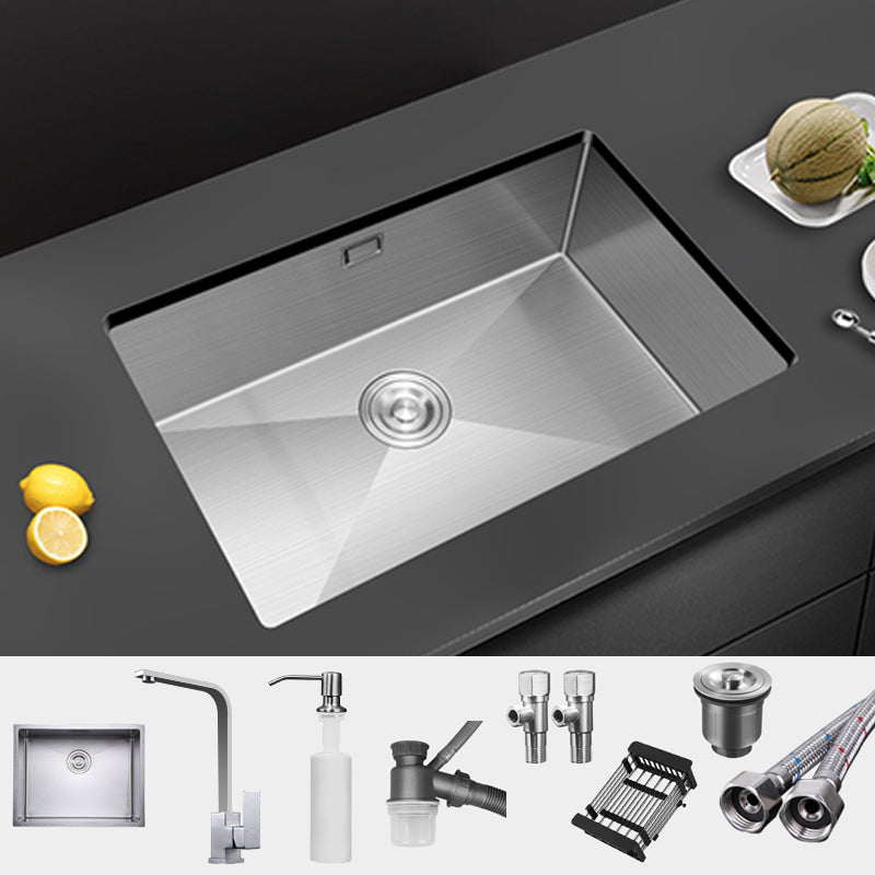 Single Bowl Kitchen Sink Stainless Steel Kitchen Sink with Drain Assembly Sink with Faucet Square Faucet Clearhalo 'Home Improvement' 'home_improvement' 'home_improvement_kitchen_sinks' 'Kitchen Remodel & Kitchen Fixtures' 'Kitchen Sinks & Faucet Components' 'Kitchen Sinks' 'kitchen_sinks' 7263321