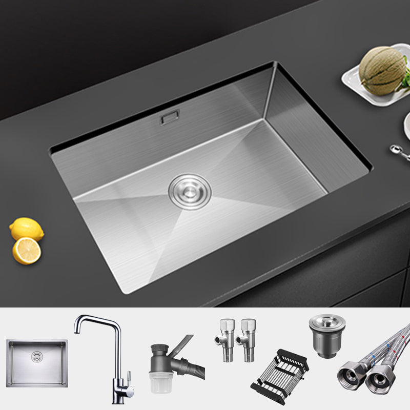 Single Bowl Kitchen Sink Stainless Steel Kitchen Sink with Drain Assembly Sink with Faucet Seven Character Faucet Clearhalo 'Home Improvement' 'home_improvement' 'home_improvement_kitchen_sinks' 'Kitchen Remodel & Kitchen Fixtures' 'Kitchen Sinks & Faucet Components' 'Kitchen Sinks' 'kitchen_sinks' 7263323