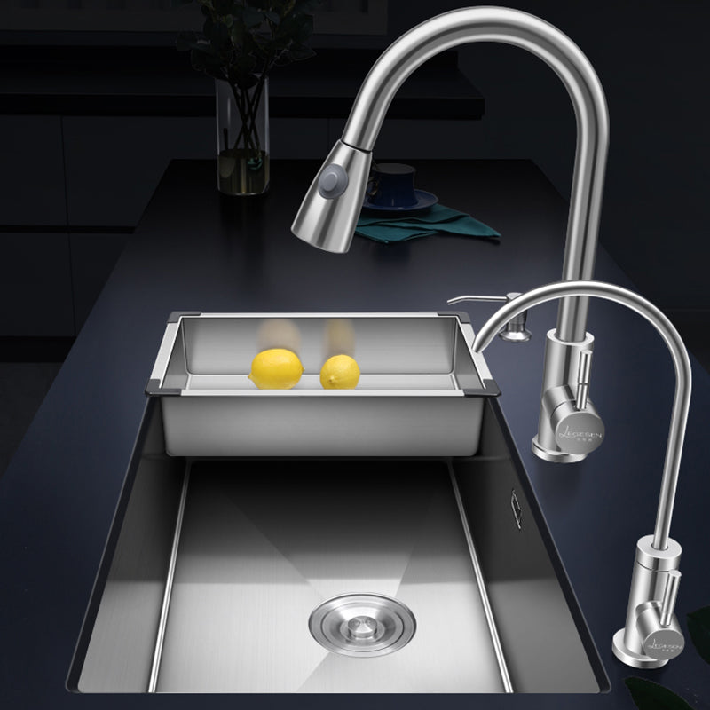 Single Bowl Kitchen Sink Stainless Steel Kitchen Sink with Drain Assembly Clearhalo 'Home Improvement' 'home_improvement' 'home_improvement_kitchen_sinks' 'Kitchen Remodel & Kitchen Fixtures' 'Kitchen Sinks & Faucet Components' 'Kitchen Sinks' 'kitchen_sinks' 7263327