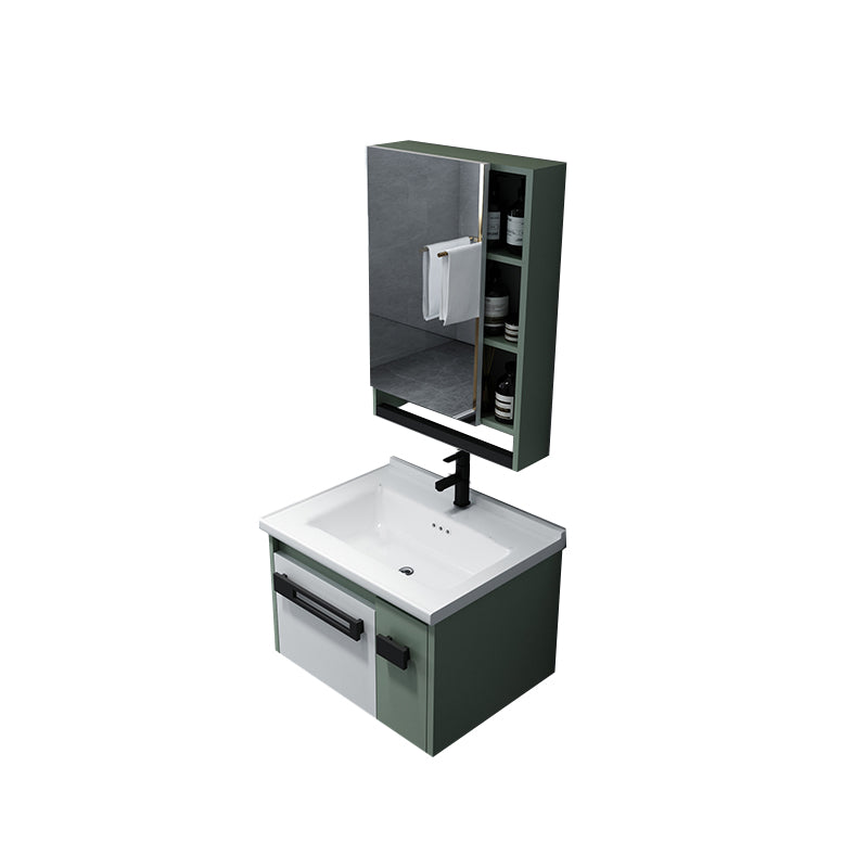 Glam Wood Sink Vanity Wood Wall Mount Bathroom Vanity with Mirror Vanity & Faucet & Mirror Cabinet 24"L x 19"W x 16"H Ceramic Clearhalo 'Bathroom Remodel & Bathroom Fixtures' 'Bathroom Vanities' 'bathroom_vanities' 'Home Improvement' 'home_improvement' 'home_improvement_bathroom_vanities' 7263444