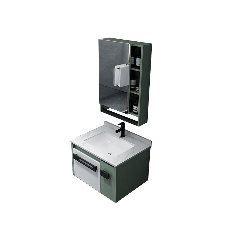 Glam Wood Sink Vanity Wood Wall Mount Bathroom Vanity with Mirror Vanity & Faucet & Mirror Cabinet 24"L x 19"W x 16"H Stone Clearhalo 'Bathroom Remodel & Bathroom Fixtures' 'Bathroom Vanities' 'bathroom_vanities' 'Home Improvement' 'home_improvement' 'home_improvement_bathroom_vanities' 7263445