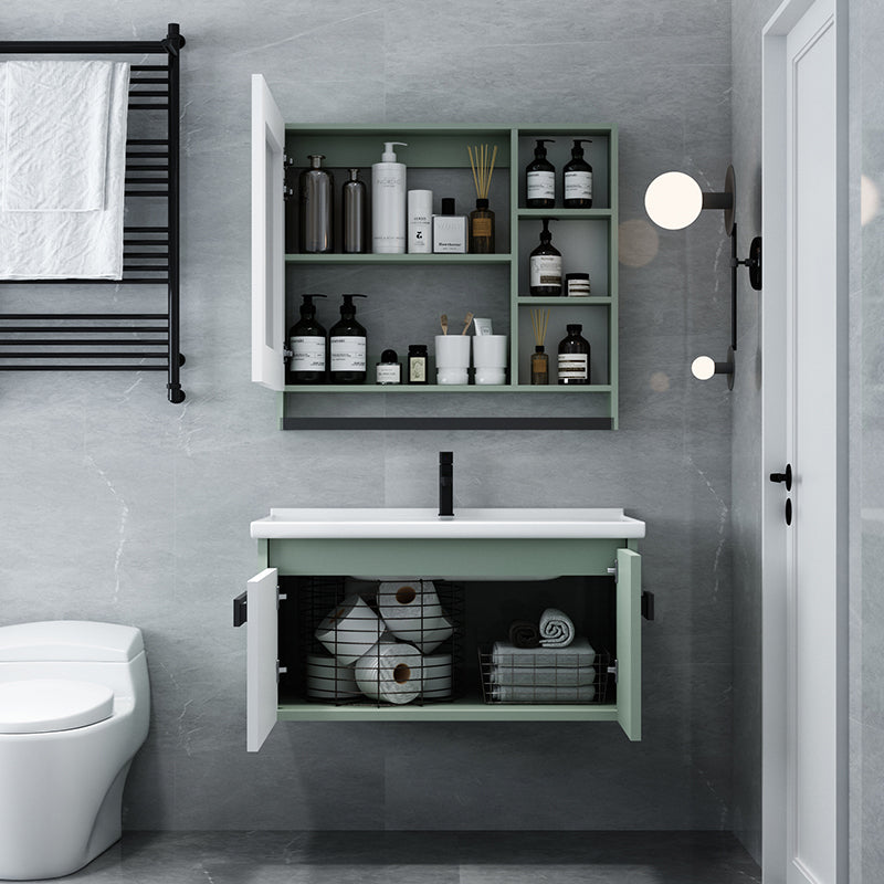 Glam Wood Sink Vanity Wood Wall Mount Bathroom Vanity with Mirror Clearhalo 'Bathroom Remodel & Bathroom Fixtures' 'Bathroom Vanities' 'bathroom_vanities' 'Home Improvement' 'home_improvement' 'home_improvement_bathroom_vanities' 7263446