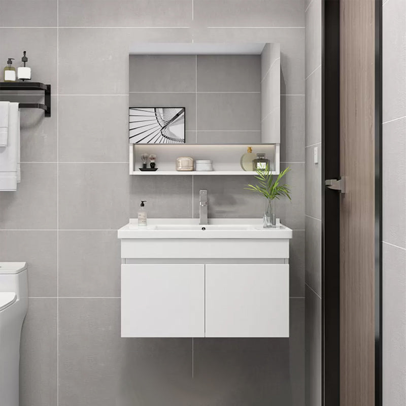 Glam Bathroom Sink Vanity Wall Mount Bathroom Vanity Set with Mirror Vanity & Faucet & Mirror Cabinet 28.5" Length Clearhalo 'Bathroom Remodel & Bathroom Fixtures' 'Bathroom Vanities' 'bathroom_vanities' 'Home Improvement' 'home_improvement' 'home_improvement_bathroom_vanities' 7263898