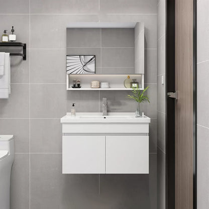 Glam Bathroom Sink Vanity Wall Mount Bathroom Vanity Set with Mirror Vanity & Faucet & Mirror Cabinet 28.5" Length Clearhalo 'Bathroom Remodel & Bathroom Fixtures' 'Bathroom Vanities' 'bathroom_vanities' 'Home Improvement' 'home_improvement' 'home_improvement_bathroom_vanities' 7263898