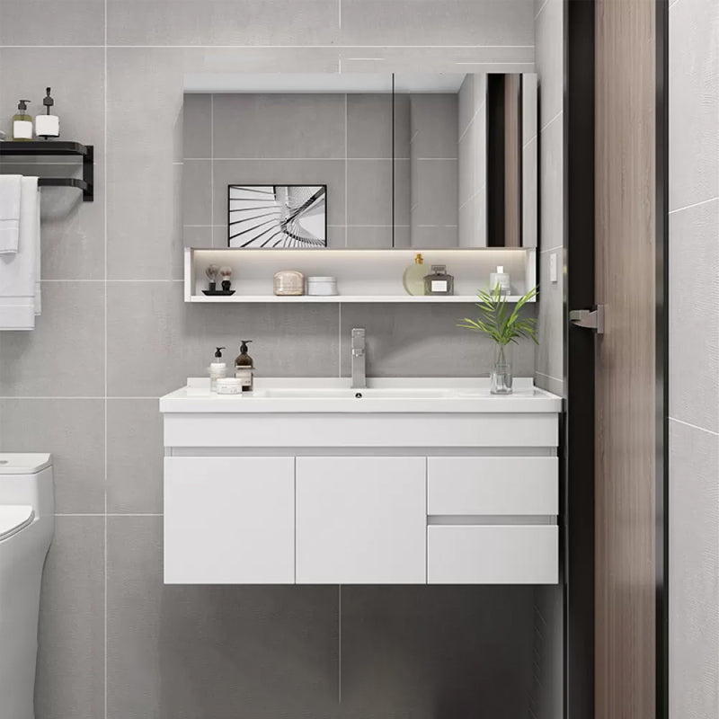 Glam Bathroom Sink Vanity Wall Mount Bathroom Vanity Set with Mirror Vanity & Faucet & Mirror Cabinet 36" Length Clearhalo 'Bathroom Remodel & Bathroom Fixtures' 'Bathroom Vanities' 'bathroom_vanities' 'Home Improvement' 'home_improvement' 'home_improvement_bathroom_vanities' 7263901