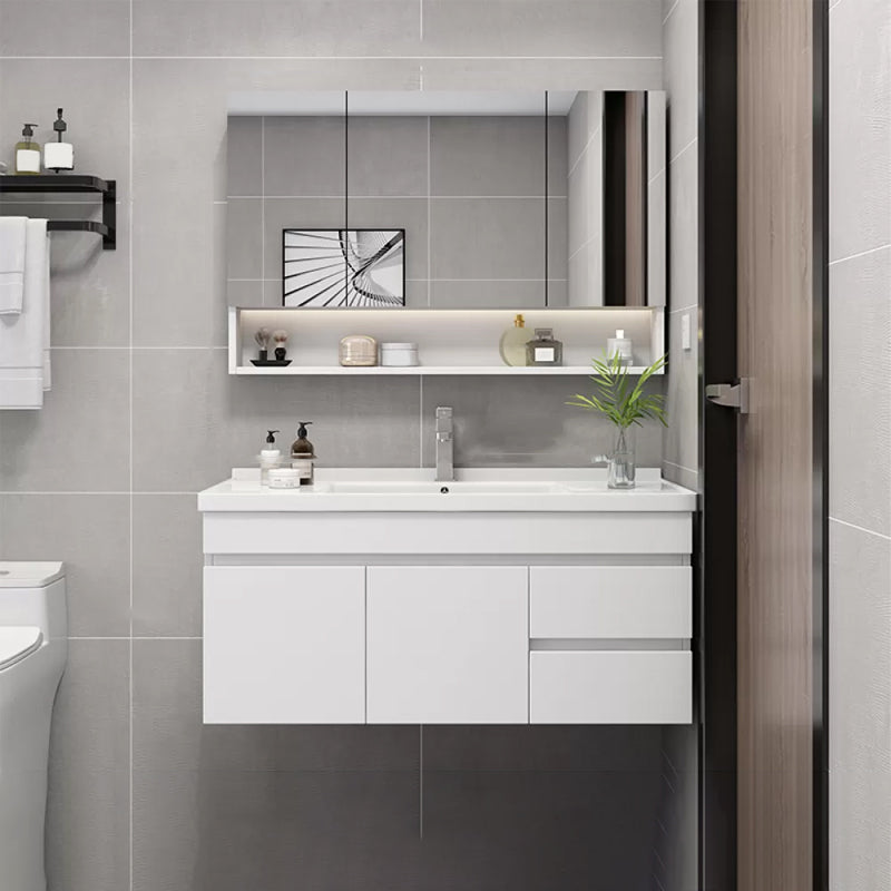 Glam Bathroom Sink Vanity Wall Mount Bathroom Vanity Set with Mirror Vanity & Faucet & Mirror Cabinet 40" Length Clearhalo 'Bathroom Remodel & Bathroom Fixtures' 'Bathroom Vanities' 'bathroom_vanities' 'Home Improvement' 'home_improvement' 'home_improvement_bathroom_vanities' 7263903