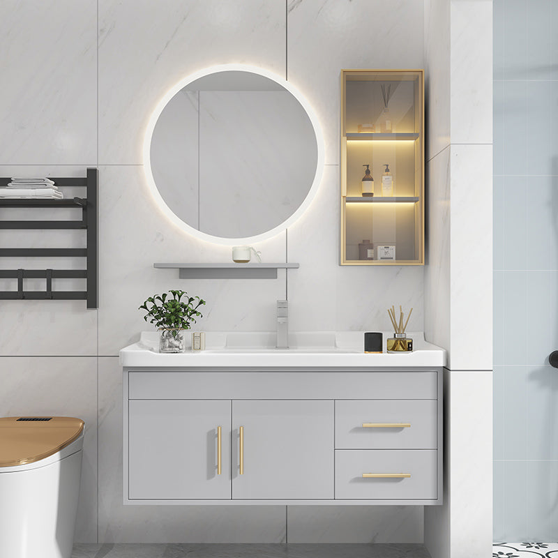 Glam Bathroom Sink Vanity Wall Mount Bathroom Vanity with Mirror Clearhalo 'Bathroom Remodel & Bathroom Fixtures' 'Bathroom Vanities' 'bathroom_vanities' 'Home Improvement' 'home_improvement' 'home_improvement_bathroom_vanities' 7263921