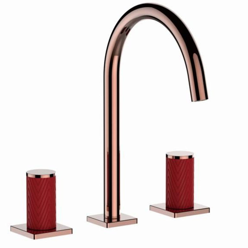 Luxury Vessel Sink Faucet Knob Handle 3 Holes Gooseneck Circular Vessel Faucet Rose Gold Clearhalo 'Bathroom Remodel & Bathroom Fixtures' 'Bathroom Sink Faucets' 'Bathroom Sinks & Faucet Components' 'bathroom_sink_faucets' 'Home Improvement' 'home_improvement' 'home_improvement_bathroom_sink_faucets' 7264319