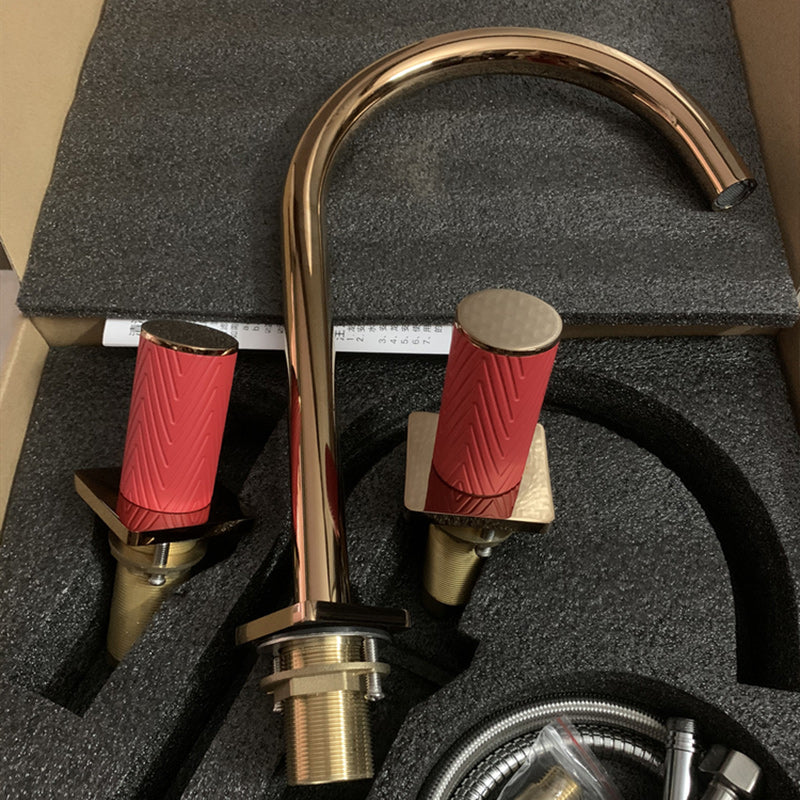 Luxury Vessel Sink Faucet Knob Handle 3 Holes Gooseneck Circular Vessel Faucet Clearhalo 'Bathroom Remodel & Bathroom Fixtures' 'Bathroom Sink Faucets' 'Bathroom Sinks & Faucet Components' 'bathroom_sink_faucets' 'Home Improvement' 'home_improvement' 'home_improvement_bathroom_sink_faucets' 7264327