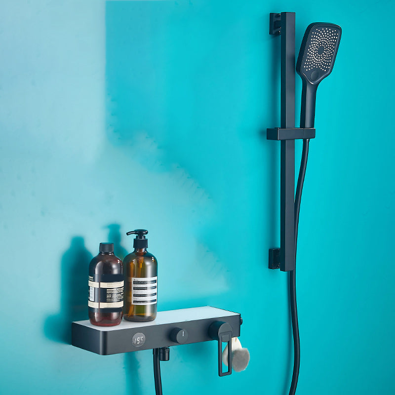 Modern Shower Faucet Stainless Steel Slide Bar Included Shower Trim Black Digital Display Included Clearhalo 'Bathroom Remodel & Bathroom Fixtures' 'Home Improvement' 'home_improvement' 'home_improvement_shower_faucets' 'Shower Faucets & Systems' 'shower_faucets' 'Showers & Bathtubs Plumbing' 'Showers & Bathtubs' 7264727