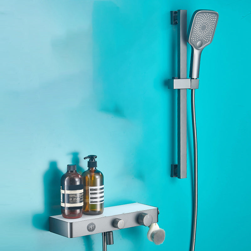 Modern Shower Faucet Stainless Steel Slide Bar Included Shower Trim Grey Digital Display Included Clearhalo 'Bathroom Remodel & Bathroom Fixtures' 'Home Improvement' 'home_improvement' 'home_improvement_shower_faucets' 'Shower Faucets & Systems' 'shower_faucets' 'Showers & Bathtubs Plumbing' 'Showers & Bathtubs' 7264730