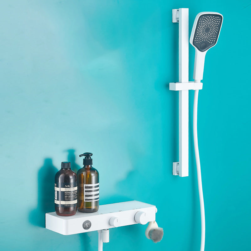 Modern Shower Faucet Stainless Steel Slide Bar Included Shower Trim White Digital Display Included Clearhalo 'Bathroom Remodel & Bathroom Fixtures' 'Home Improvement' 'home_improvement' 'home_improvement_shower_faucets' 'Shower Faucets & Systems' 'shower_faucets' 'Showers & Bathtubs Plumbing' 'Showers & Bathtubs' 7264734