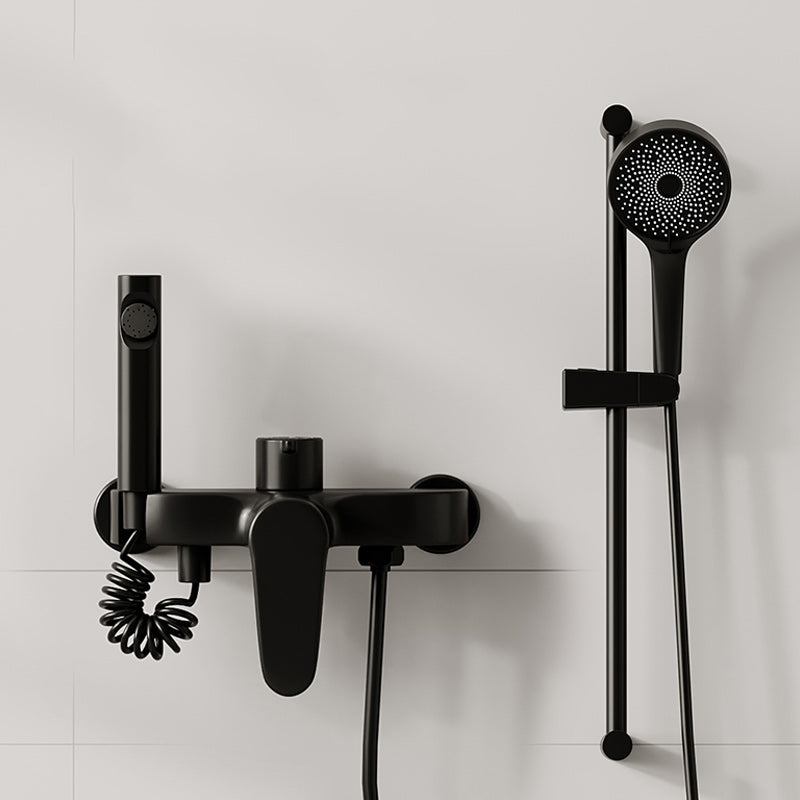 Modern Shower Set Brass Temperature Control Slide Bar Included Shower Trim Black Temperature Control Slide Bar Included Clearhalo 'Bathroom Remodel & Bathroom Fixtures' 'Home Improvement' 'home_improvement' 'home_improvement_shower_faucets' 'Shower Faucets & Systems' 'shower_faucets' 'Showers & Bathtubs Plumbing' 'Showers & Bathtubs' 7264745