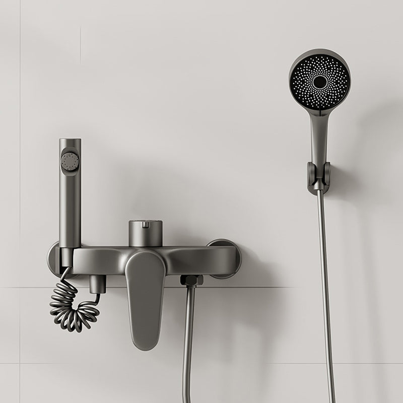 Modern Shower Set Brass Temperature Control Slide Bar Included Shower Trim Dark Gray Temperature Control Slide Bar Not Included Clearhalo 'Bathroom Remodel & Bathroom Fixtures' 'Home Improvement' 'home_improvement' 'home_improvement_shower_faucets' 'Shower Faucets & Systems' 'shower_faucets' 'Showers & Bathtubs Plumbing' 'Showers & Bathtubs' 7264754