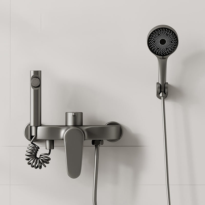 Modern Shower Set Brass Temperature Control Slide Bar Included Shower Trim Dark Gray Temperature Control Slide Bar Not Included Clearhalo 'Bathroom Remodel & Bathroom Fixtures' 'Home Improvement' 'home_improvement' 'home_improvement_shower_faucets' 'Shower Faucets & Systems' 'shower_faucets' 'Showers & Bathtubs Plumbing' 'Showers & Bathtubs' 7264754