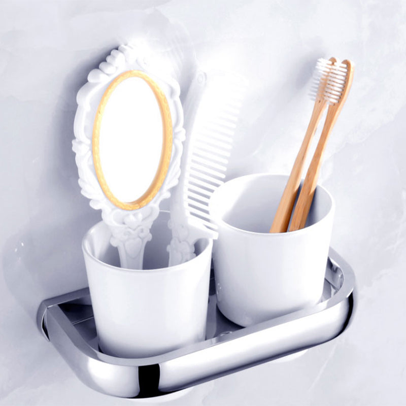 Modern Stainless Steel Bath Hardware Set Towel Bar Bath Shelf Bathroom Accessory Kit Toothbrush Holder (Double Cups) Clearhalo 'Bathroom Hardware Sets' 'Bathroom Hardware' 'Bathroom Remodel & Bathroom Fixtures' 'bathroom_hardware_sets' 'Home Improvement' 'home_improvement' 'home_improvement_bathroom_hardware_sets' 7265031