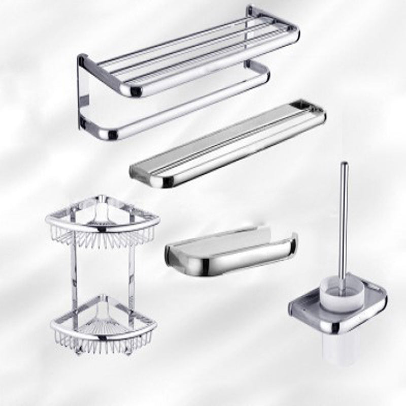 Modern Stainless Steel Bath Hardware Set Towel Bar Bath Shelf Bathroom Accessory Kit 5-Piece Set (Toilet Brush) Clearhalo 'Bathroom Hardware Sets' 'Bathroom Hardware' 'Bathroom Remodel & Bathroom Fixtures' 'bathroom_hardware_sets' 'Home Improvement' 'home_improvement' 'home_improvement_bathroom_hardware_sets' 7265034