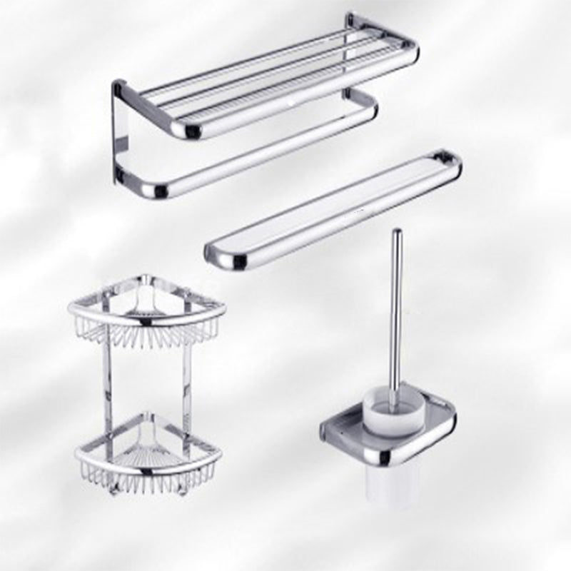 Modern Stainless Steel Bath Hardware Set Towel Bar Bath Shelf Bathroom Accessory Kit 4-Piece Set (Toilet Brush) Clearhalo 'Bathroom Hardware Sets' 'Bathroom Hardware' 'Bathroom Remodel & Bathroom Fixtures' 'bathroom_hardware_sets' 'Home Improvement' 'home_improvement' 'home_improvement_bathroom_hardware_sets' 7265035