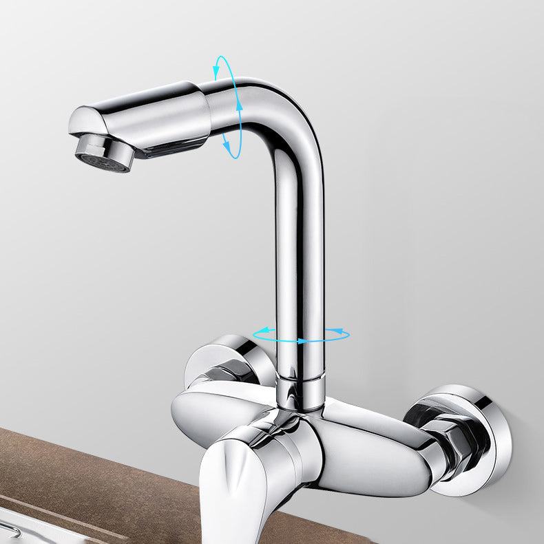 Contemporary Single Handle Kitchen Faucet Wall-mounted Faucet in Chrome Clearhalo 'Home Improvement' 'home_improvement' 'home_improvement_kitchen_faucets' 'Kitchen Faucets' 'Kitchen Remodel & Kitchen Fixtures' 'Kitchen Sinks & Faucet Components' 'kitchen_faucets' 7265898